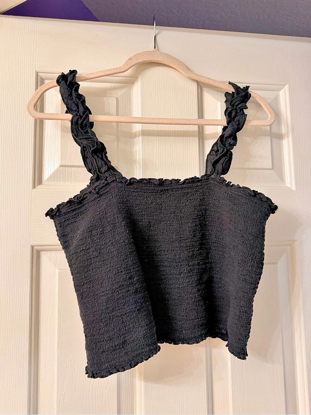 Aerie Black Smocked Crop Tank Top Size XL Like New